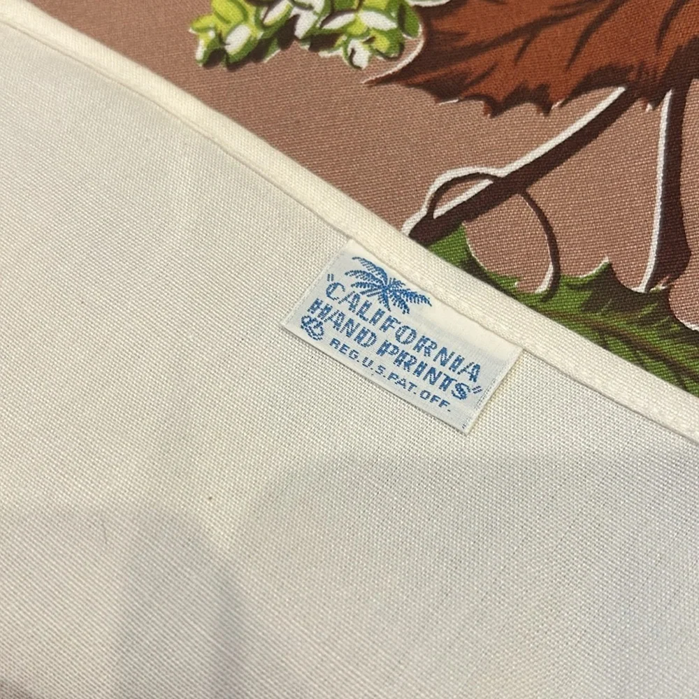 Vintage Table Cloth California Hand Prints Cotton